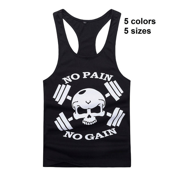 New Bodybuilding Golds Gym Singlet Stringer Skull NO PAIN NO GAIN Fitness Muscle Men Tight Workout Tank Vest