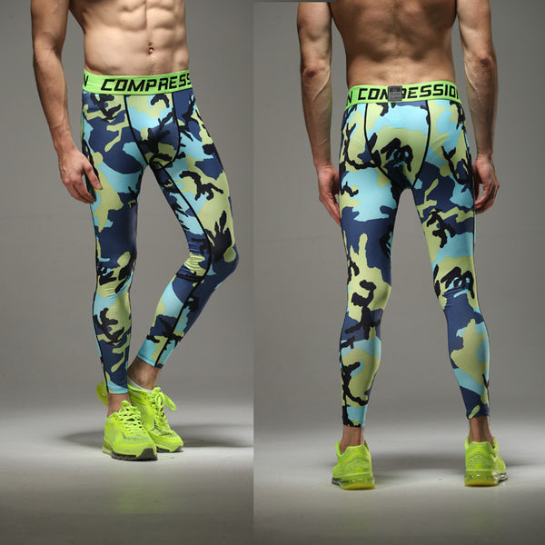 2016 gym men's printed stretch breathable camouflage exercise basketball fitness running pants leggings quick-drying tights