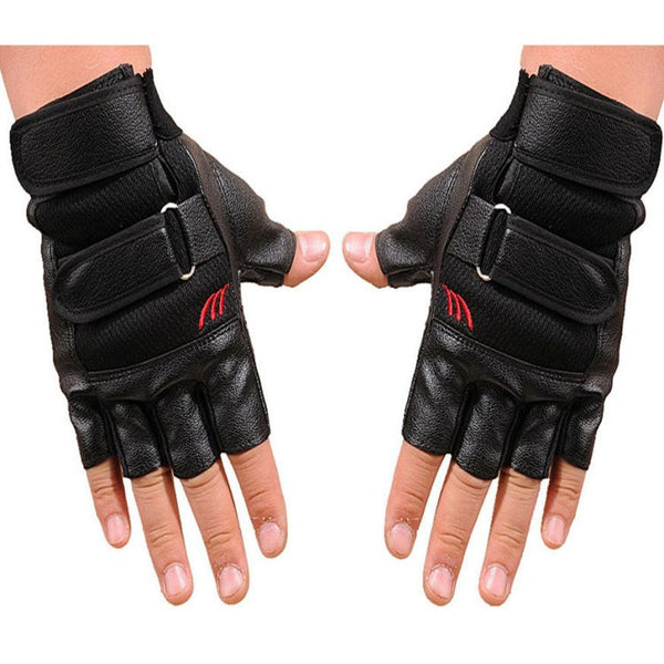 Mens PU leather driving gloves Gym Exercise Training Sport Fitness Sports Half Finger Leather Gloves free shipping Wholesale